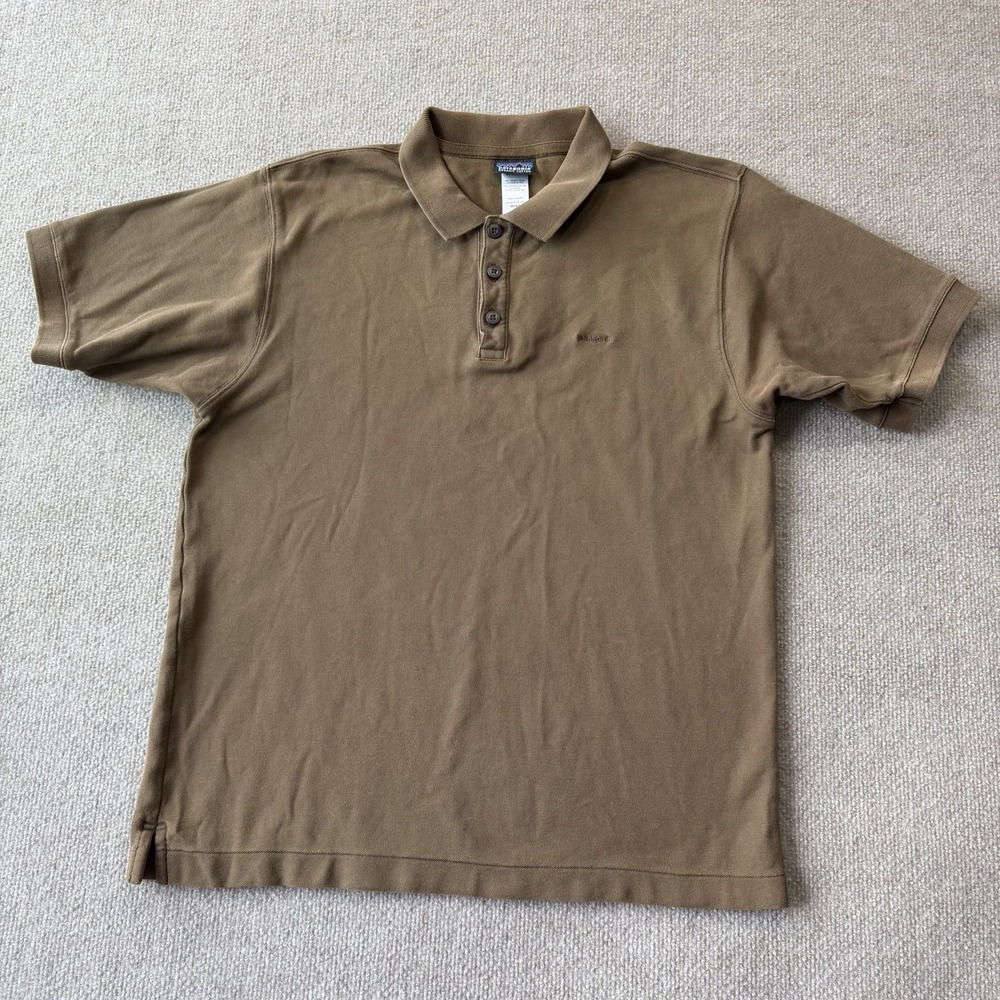 Patagonia Men's Organic Cotton Polo Shirt Brown Collared Short Sleeve Logo Sz M - Picture 2 of 9
